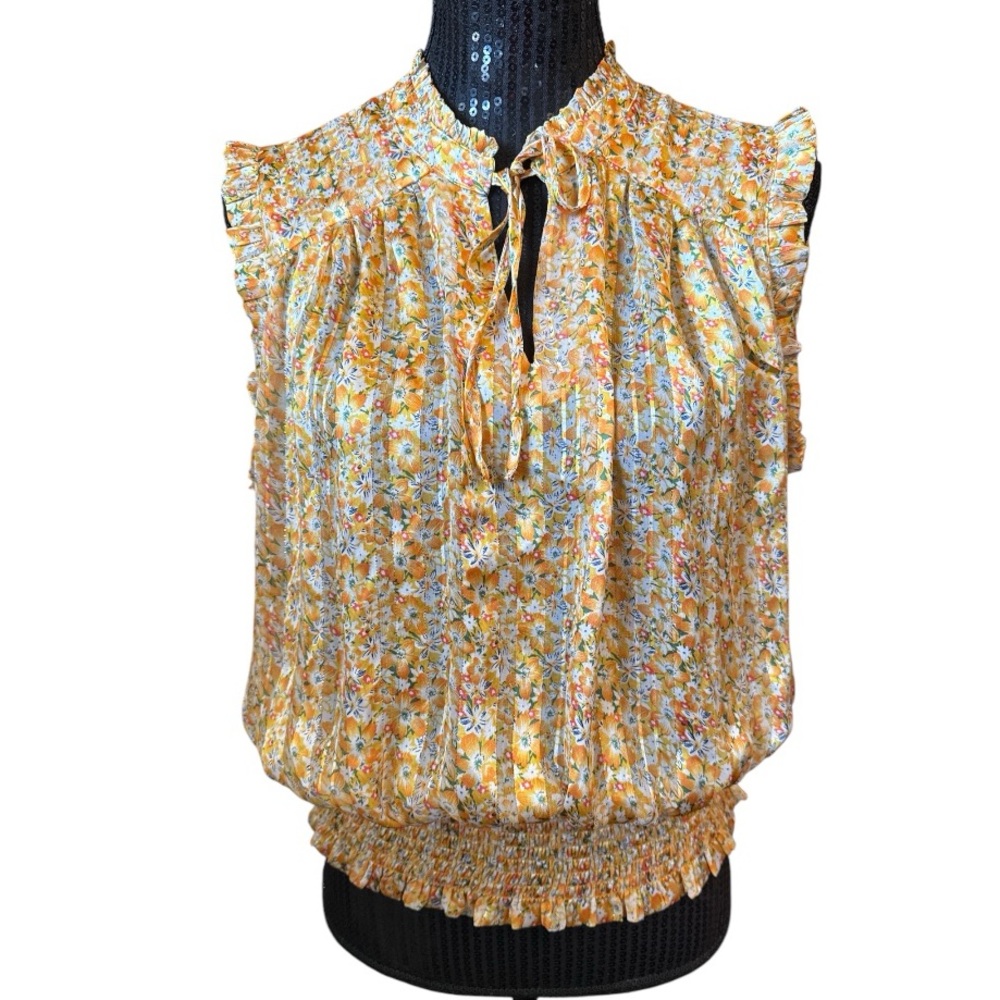 Rachel Zoe smocked waistline blouse